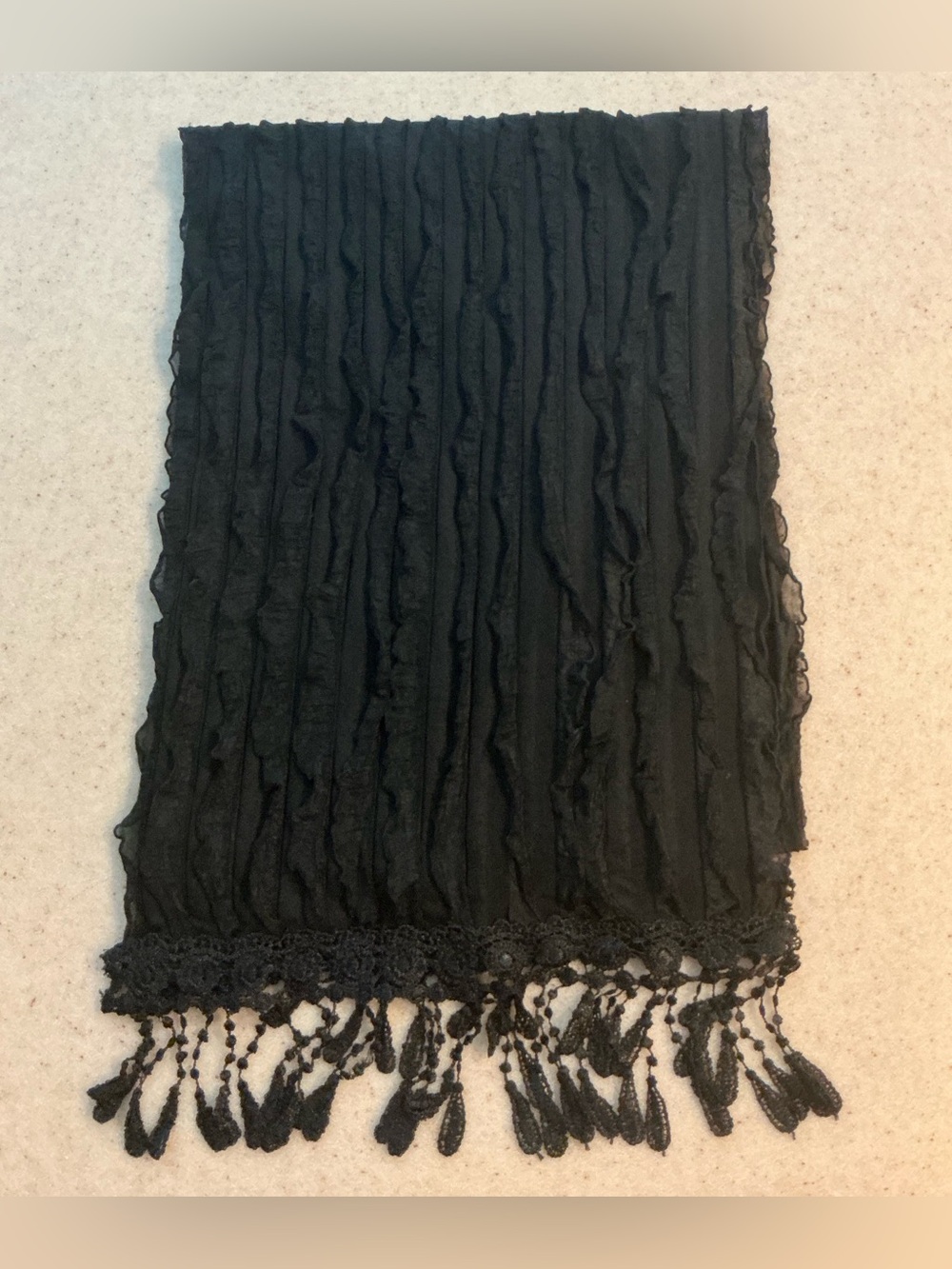 Black Crinkle Fringe Scarf - Women Accessories